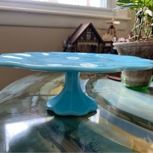 Vintage Blue Milk Glass Pedestal Cake Stand